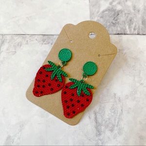 Painted Strawberry Fruit Dangle Stud Earrings